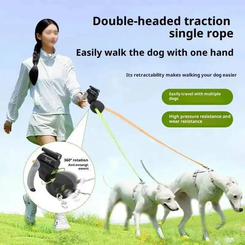 Dual-Dog Retractable Lead with LED